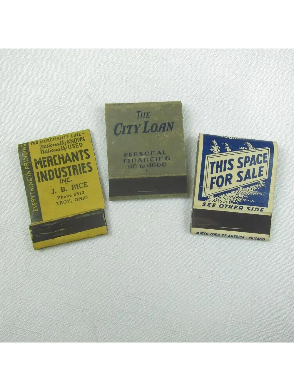 3 Vintage Matchbooks Merchant Industries Inc The City Loan Match Corp of America
